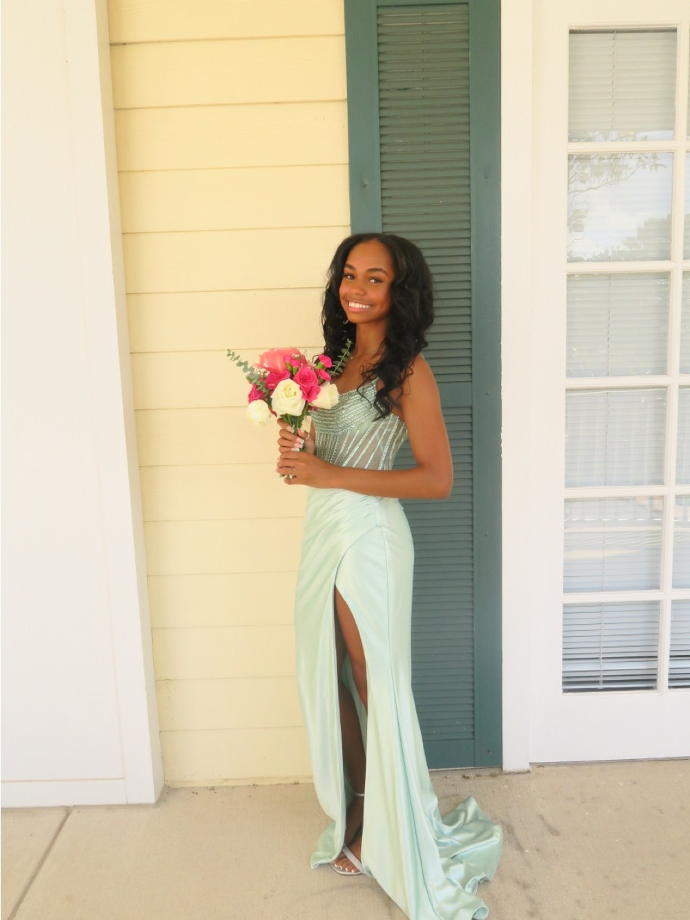 Elegant Mint Green Prom Dress with Beaded Bodice